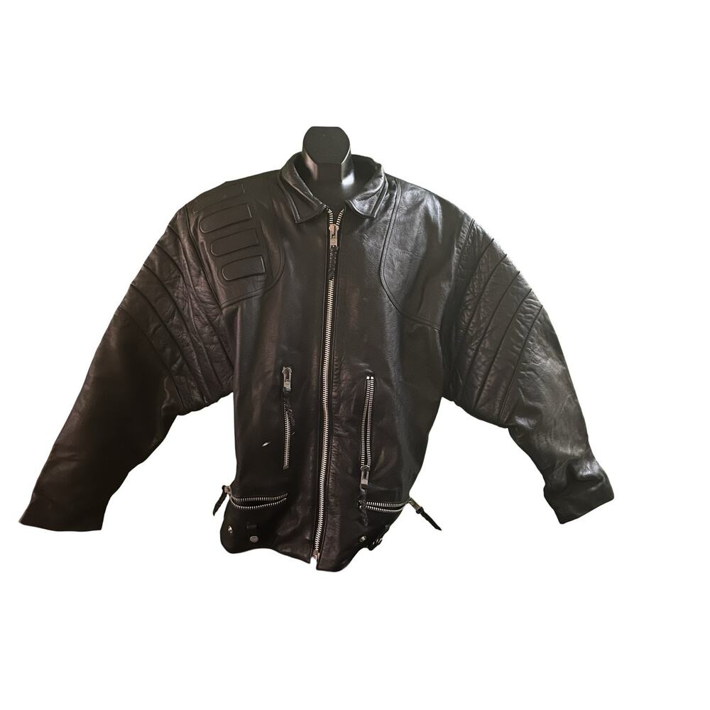 VTG 80s 90s Black Genuine Leather Motorcycle Jacket Men’s L Padded Moto Cafe Rac